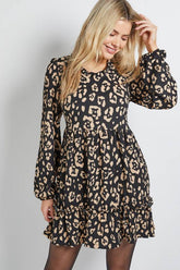 Animal Tiered Scoop Neck Jersey Smock Mini Dress
