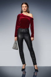 Diamante Velvet Bardot Long Sleeve Top