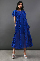 Chiffon Ruffle Tendril Sleeveless Midaxi Dress