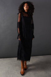 Lace Dobby Ruffle Neck Midi Smock Dress