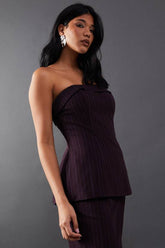 Premium Pinstripe Bandeau Fold Over Bandeau Top