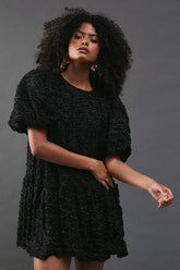 Metallic Tinsel Drop Waist Mini Smock Dress
