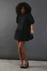 Metallic Tinsel Drop Waist Mini Smock Dress