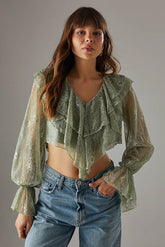 Lace Double Ruffle Blouson Blouse