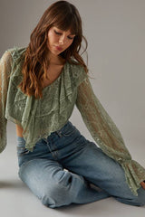 Lace Double Ruffle Blouson Blouse