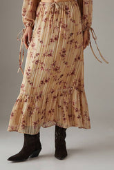 Shadow Stripe Drawstring Waist Tier Maxi Skirt
