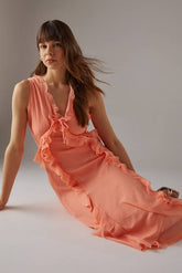 Premium Raw Edge Ruffle Detail Slip Dress