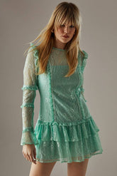 Lace Ruffle Insert Mini Dress