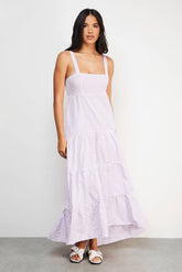 Seersucker Check Strappy Tie Back Tier Midi Sundress