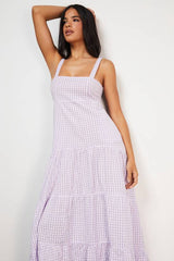 Seersucker Check Strappy Tie Back Tier Midi Sundress