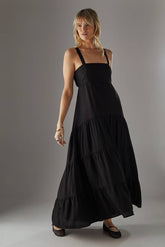 Linen-Look Strappy Tie Back Tier Midi Sundress
