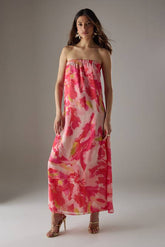 Yoryu Chiffon Elasticated Back Bandeau Maxi Dress