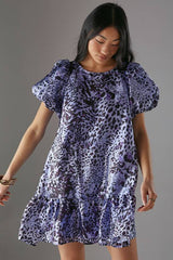 Petite Organza Puff Sleeve Swing Mini Dress