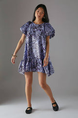 Petite Organza Puff Sleeve Swing Mini Dress