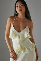 Petite Ruffle Detail Bias Satin Dress