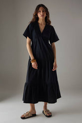Poplin Whipstitch Trim Midi Smock Dress