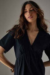 Poplin Whipstitch Trim Midi Smock Dress