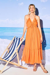 HCD Chiffon Ruffle Strappy Floaty Maxi Dress