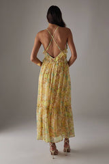 Chiffon Ruffle Strappy Floaty Maxi Dress