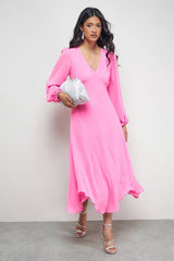 Tony Chiffon Plunge Neck Asymmetric Hem Midi Dress