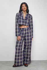 Navy Check Wide Leg Trouser Co-ord