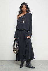 Crinkle Chiffon One Shoulder Drop Waist