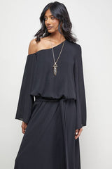 Crinkle Chiffon One Shoulder Drop Waist