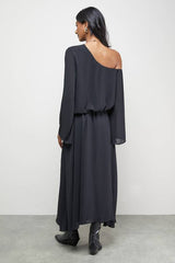 Crinkle Chiffon One Shoulder Drop Waist