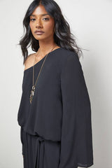 Crinkle Chiffon One Shoulder Drop Waist