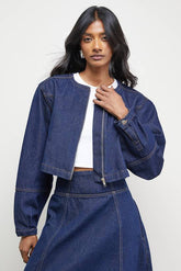 Denim Zip Front Drawstring Hem Top Co-ord