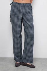 Green Check Mid Rise Tie Side Pocket Trouser
