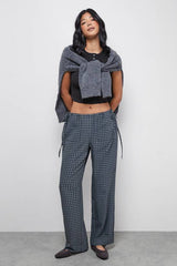 Green Check Mid Rise Tie Side Pocket Trouser