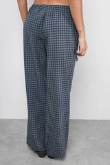 Green Check Mid Rise Tie Side Pocket Trouser