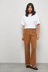 Mustard Check Mid Rise Tie Side Pocket Trouser