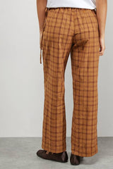 Mustard Check Mid Rise Tie Side Pocket Trouser