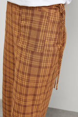 Mustard Check Mid Rise Tie Side Pocket Trouser