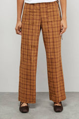 Mustard Check Mid Rise Tie Side Pocket Trouser