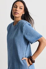 Denim Side Split Midi Dress