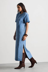 Denim Side Split Midi Dress