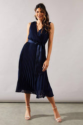 Pleated Satin Detail Midi Dress