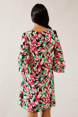Pink Abstract Flute Sleeve Shift Dress
