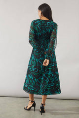 Green Abstract High Low Hem Split Sleeve Wrap Dress