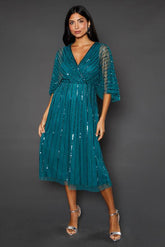 Petite Occasion Embellished Sequin Cape Midi Dress