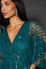 Petite Occasion Embellished Sequin Cape Midi Dress