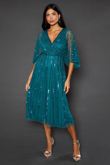 Petite Occasion Embellished Sequin Cape Midi Dress