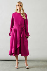 Petite Ruffle Front Belted Midi Dress