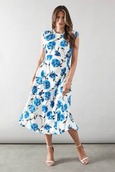 Printed Bead Detail Midi Dress