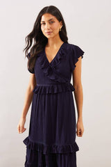 Crinkle Cheesecloth Ruffle Midi Dress