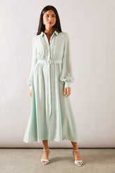 Lace Trim Belted Midaxi Shirt Dress