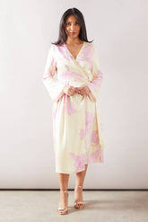 Petite Floral Satin Wrap Midi Dress